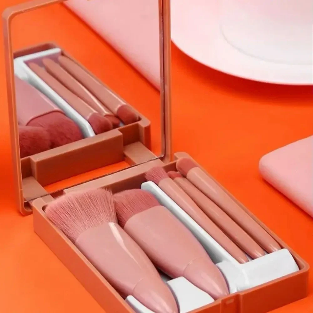 Mauve Pink 5 Piece Travel Mini Makeup Brush Set with Mirrored Case - Picture 12 of 16
